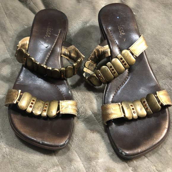 Size 7 Bronzed wedge heels - Picture 1 of 6